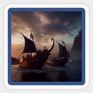 Viking Raiders on Longships Sticker